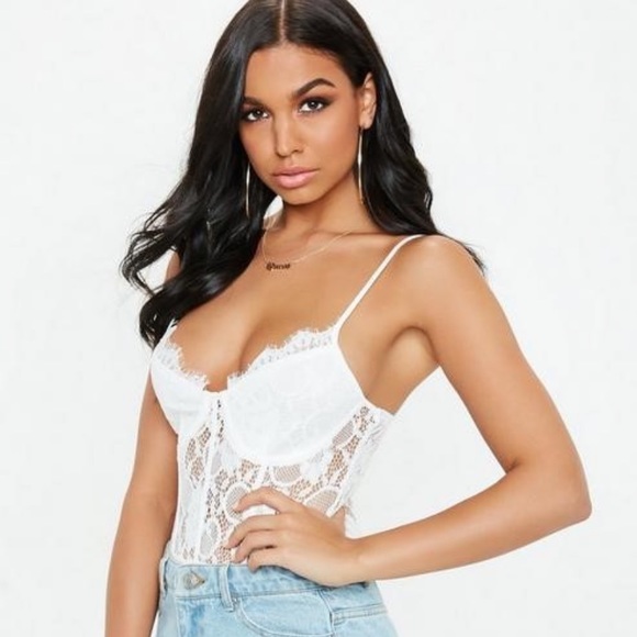 White strappy Non-wired lace panel bodysuit NWT - Picture 2 of 4